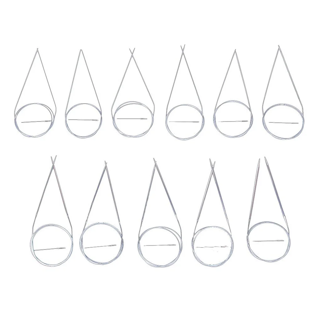 11 مجموعات المهنية 80 سنتيمتر إبر الحياكة الدائرية الفضة دائم الفولاذ المقاوم للصدأ 15 مللي متر إلى 5 مللي متر خفيفة الوزن سهلة الاستخدام