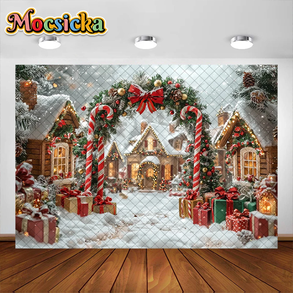 Winter Christmas Photography Background Xmas Town Garland Snow Decoration Supplies Boys Girls Portrait Photo Backdrop For Studio