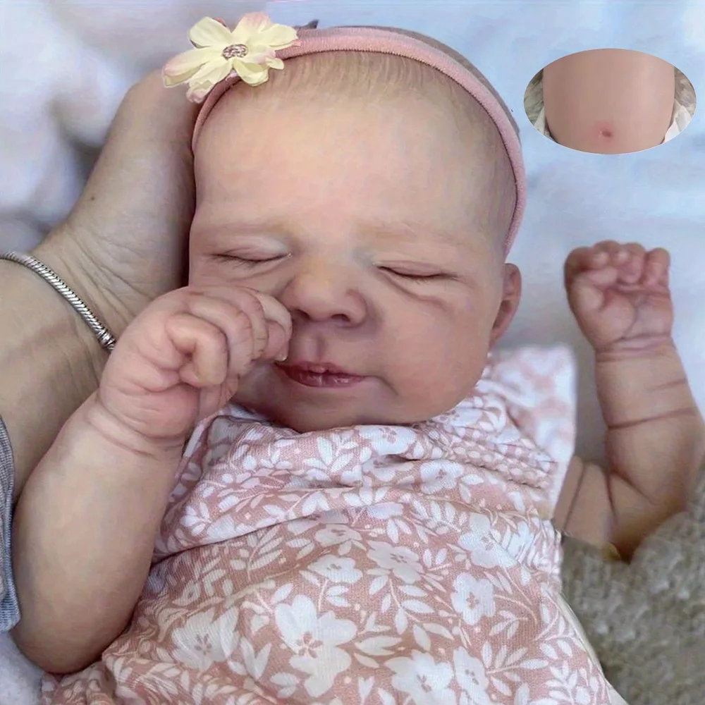 

BZDOLL 19in 48cm Full Soft Vinyl Asleep Reborn Doll, 3D Skin with Visible Veins, Bath Toy & Birthday Gift for Kids