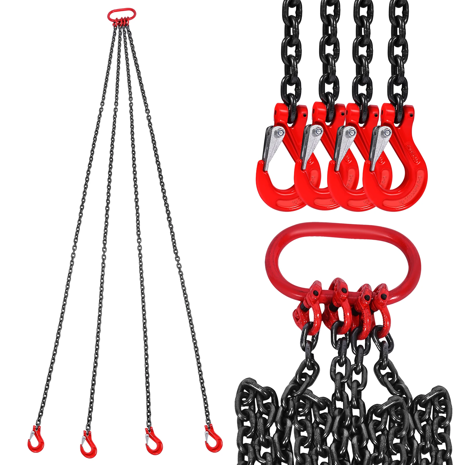 6.56ft/2m Chain with Hooks Alloy Steel Hooks,4 leg Chain Slings Engine Lift Chain Load Capacity 1000kg/4400lb