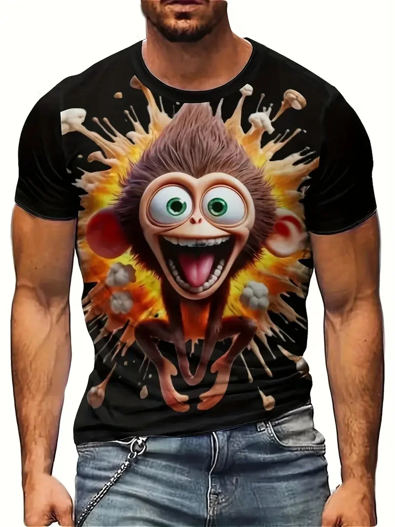 

3D Printed Funny Monkey Graphic T-shirt For Men Causal Short Sleeve Oversized Pullover Tshirts Top New In Men's Monkey Tee Shirt