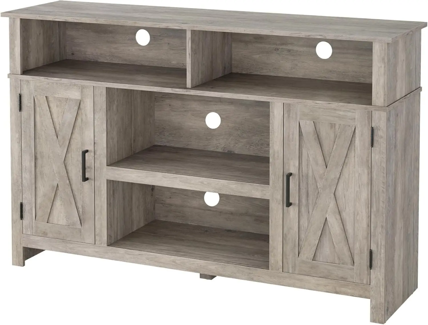 Barn Door TV Stand 65' Modern Wood Media Console with Storage & Adjustable Shelves, Ash Grey