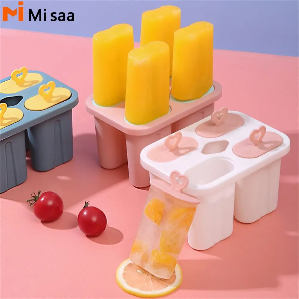 Homemade Ice Box 4 Grids Popsicle Molds With Lids Durable Reusable Ice Mould Home Making Popsicles 4 Grids Ice Cream Mold