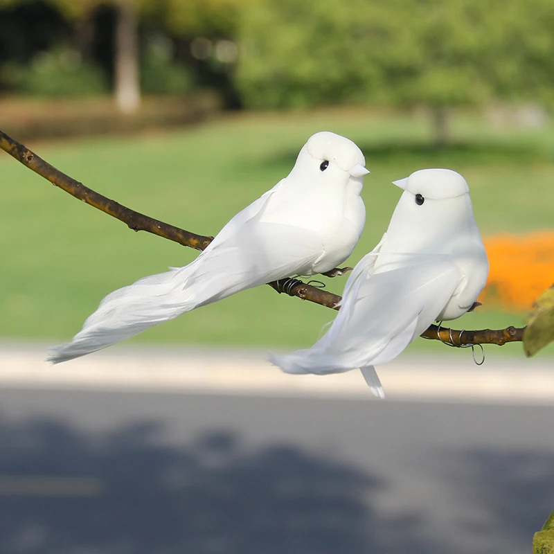 New 1PCS Artificial Birds Simulated little bird, white bird, feathered bird, little white dove Decoration