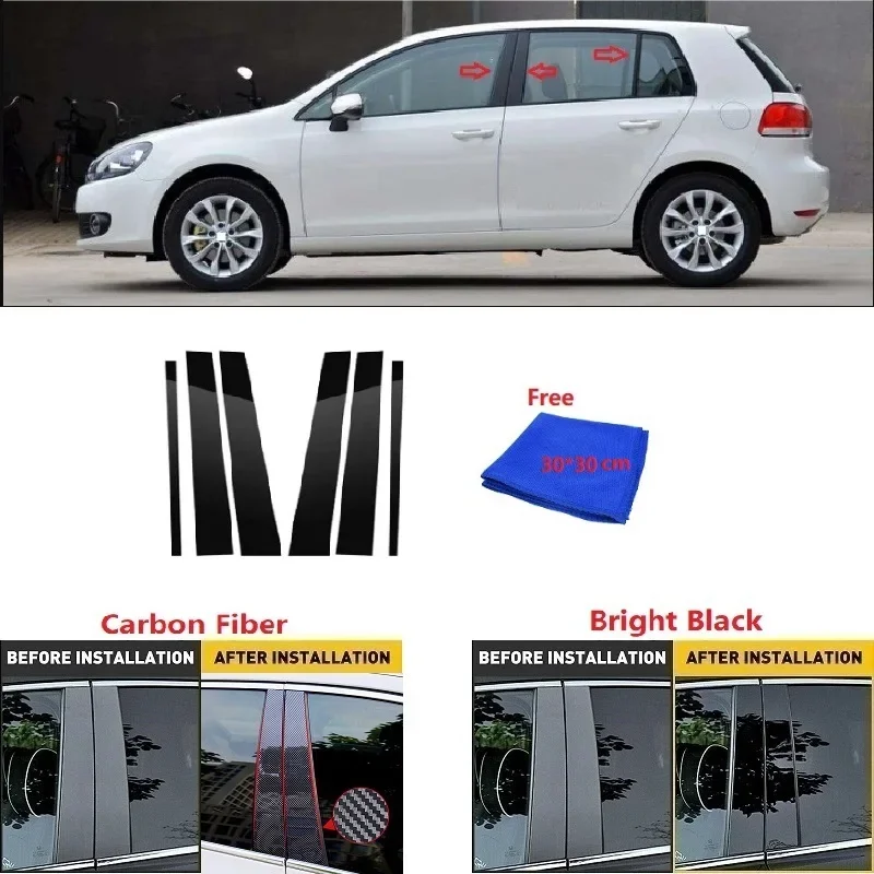 6PCS Polished Pillar Posts Fit For VW Golf 6 MK6 2010-2012 Window Trim Cover BC Column Sticker New Arrived