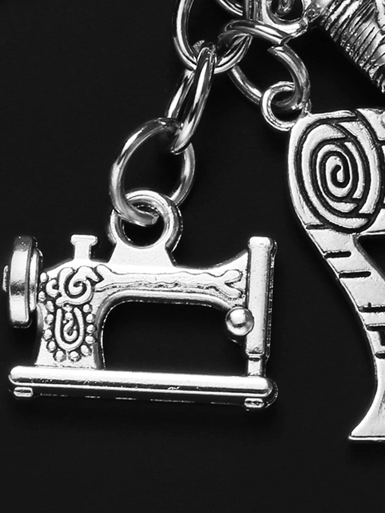 Alloy Tailor Keychain With Scissors Sewing Machine Tape Measure Charm For Adults - view 2