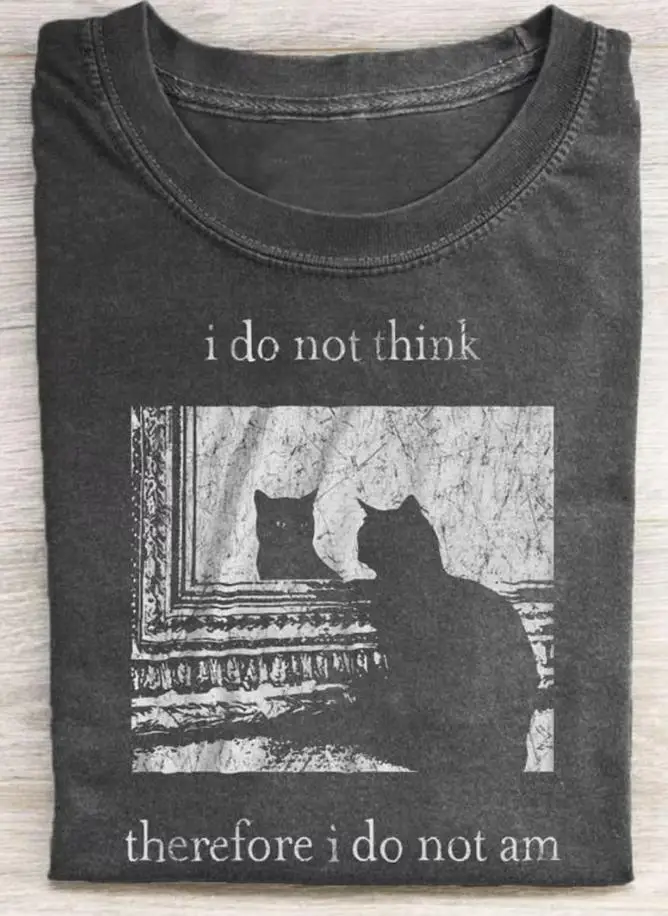 Funny Black Cat Meme Graphic T Shirt Men Vintage Acid Wash Oversized Tee Streetwear Humorous Quote Printed Heavy Cotton Tops 2026