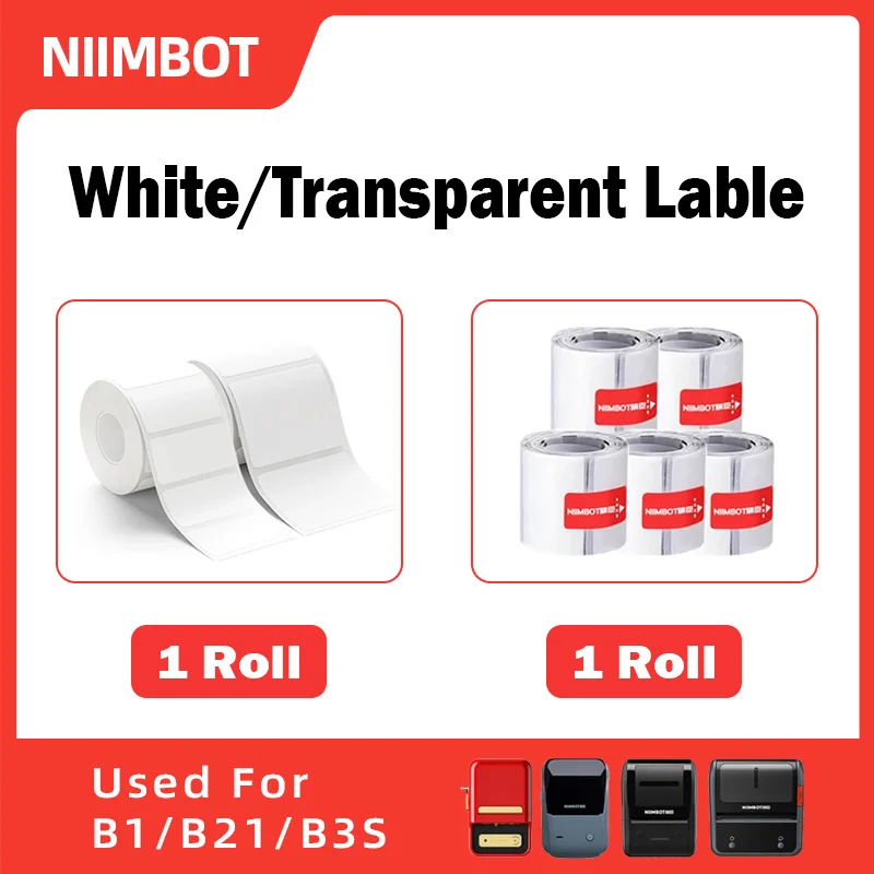 1Roll Niimbot B1/B21 white transparent label paper sticker mini printer adhesive thermal label machine thermal printer