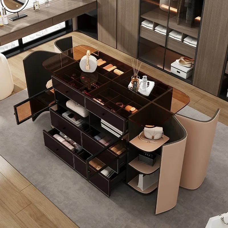 

Italian Modern Double-sided Curved Floor-to-Floor Dresser Storage Bucket Cabinet Integrated Cabinet Bedroom Jewelry Cabinet