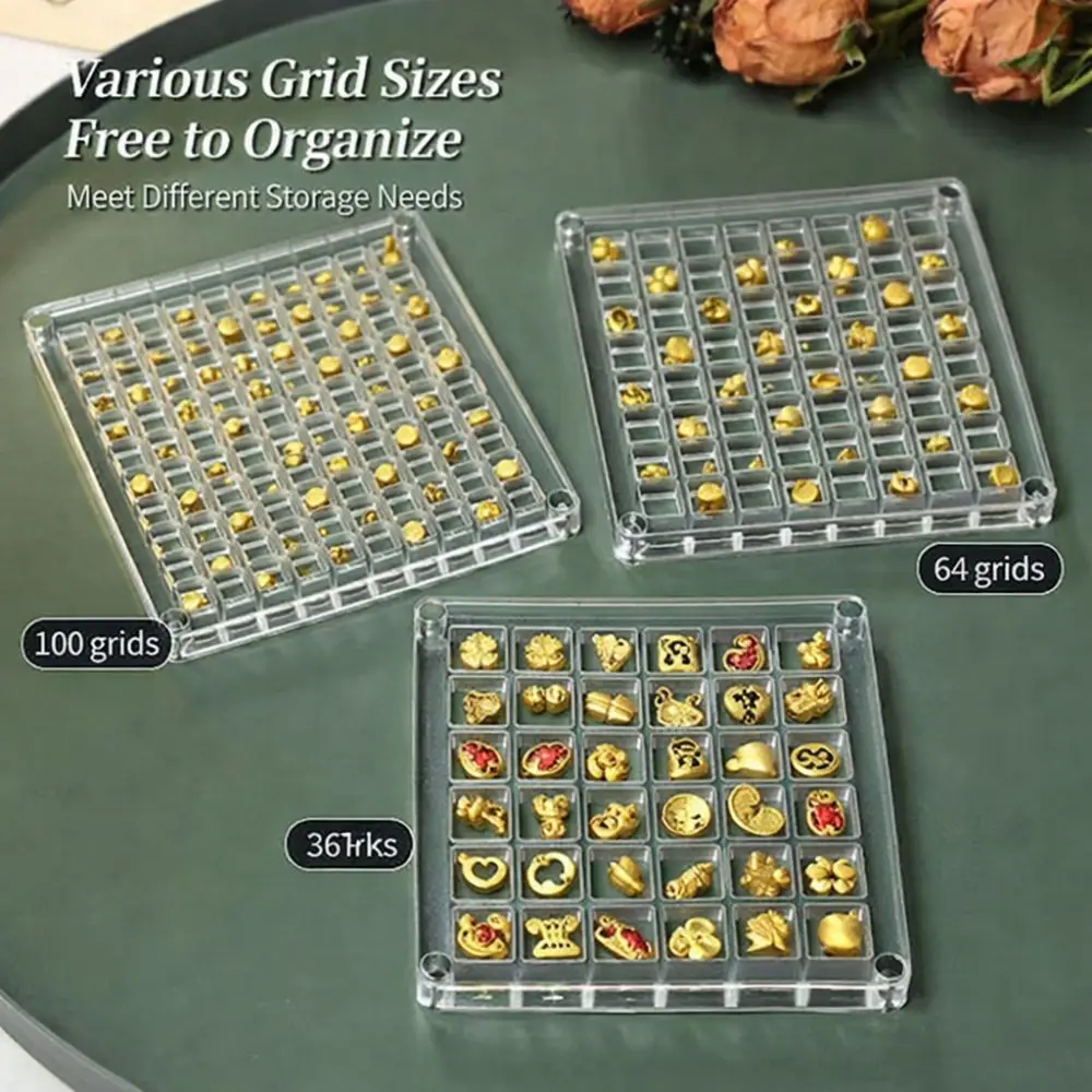 New 36/64/100 Grids Storage Box Acrylic Transparent Display Box Square Shape Storage Containers Gold Bean Storage