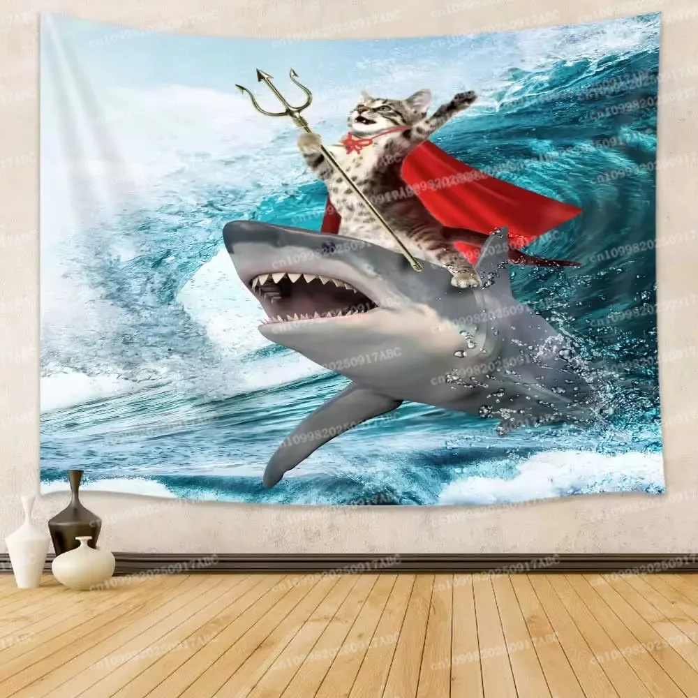 المحيط ديكور فني للمنزل فكي القرش Tusk Keenness Predation نسيج المنزل في نسيج تحت الماء الجدار الشنق غرفة المعيشة ديكور النوم #1