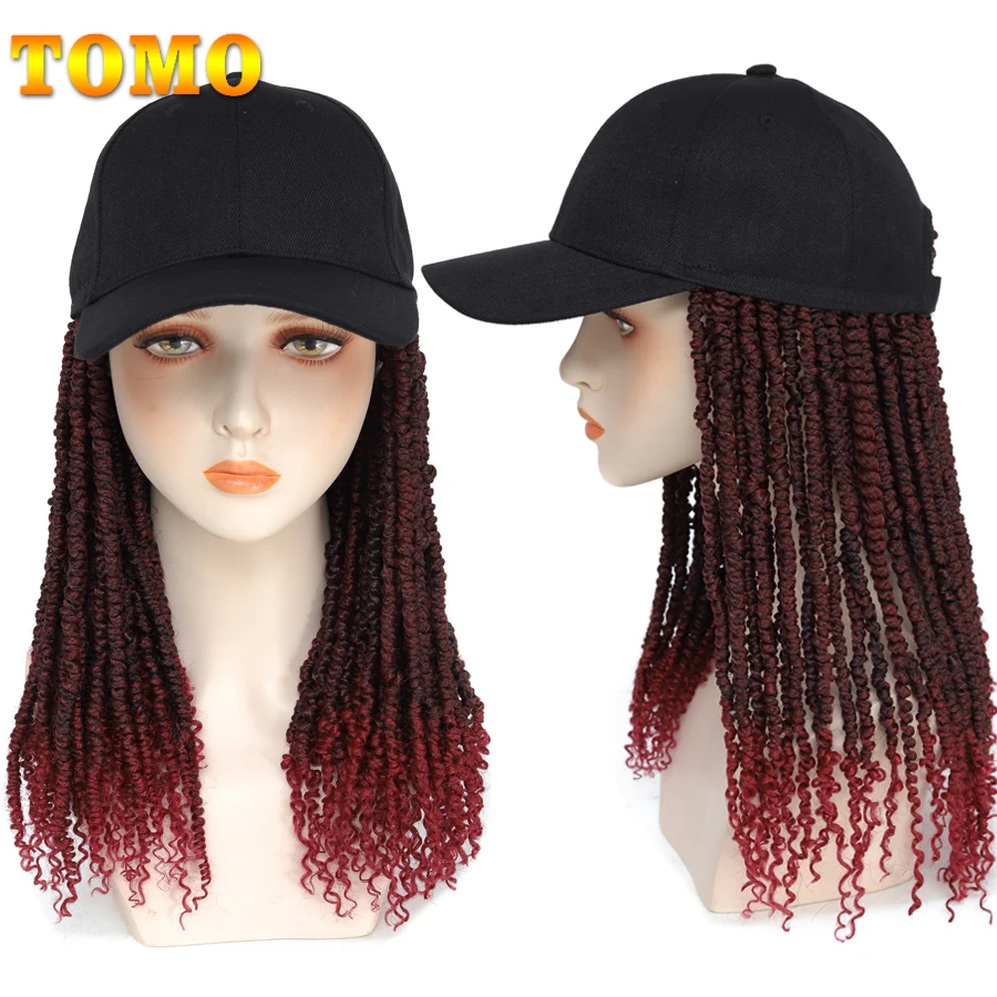 TOMO-gorra de béisbol de pelo sintético ombré Passion Twist para mujer negra, gorro ajustable, extensiones de cabello