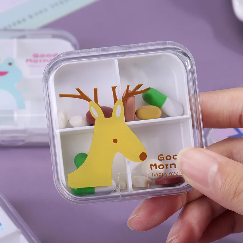 1PC Portable Empty Drugs Box 4 Compartments Mini Cute Pill Box Medicine Case for Healthy Carem Pill Box Storage Organizer