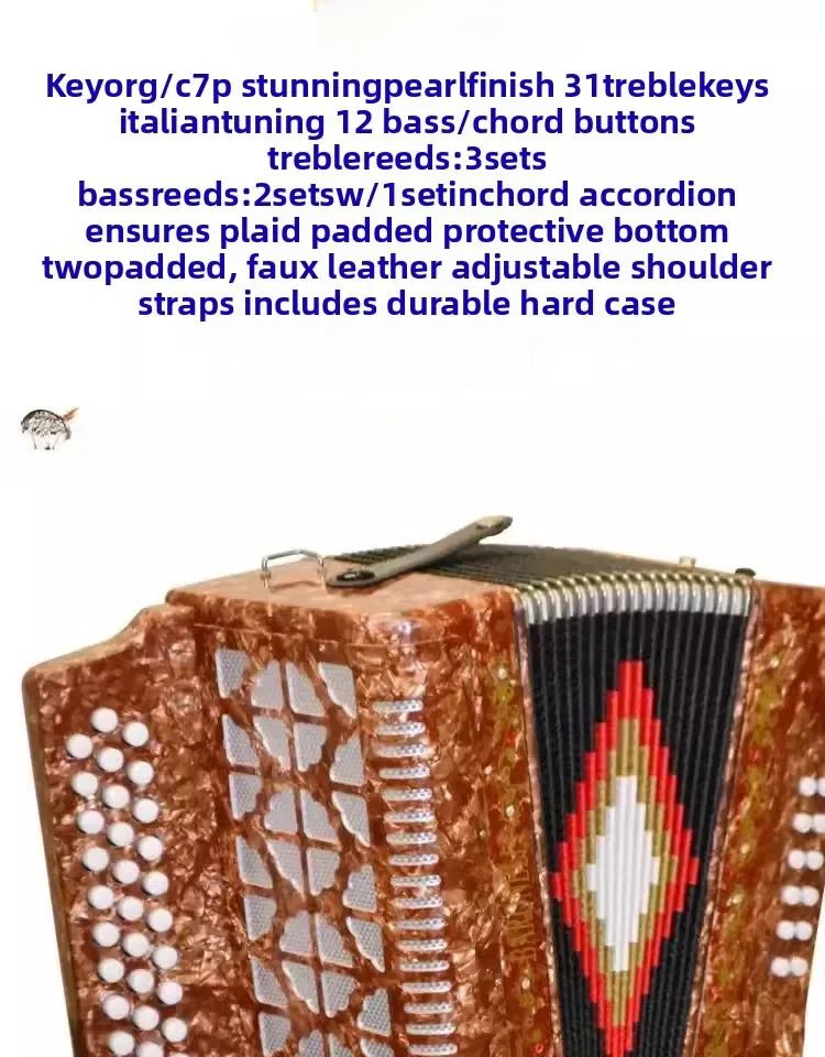 Accordion 31 keys 12 bass, free hard box
