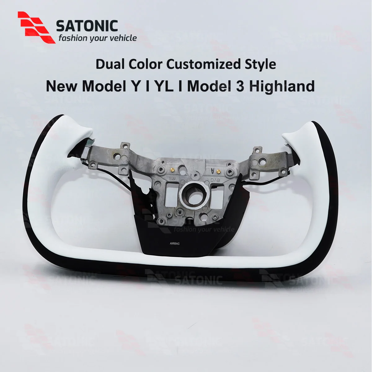 SATONIC V3 350mm Yoke Steering Wheel For Tesla New Model Y YL & Model 3 Highland | Dual-Color Custom Design Heating
