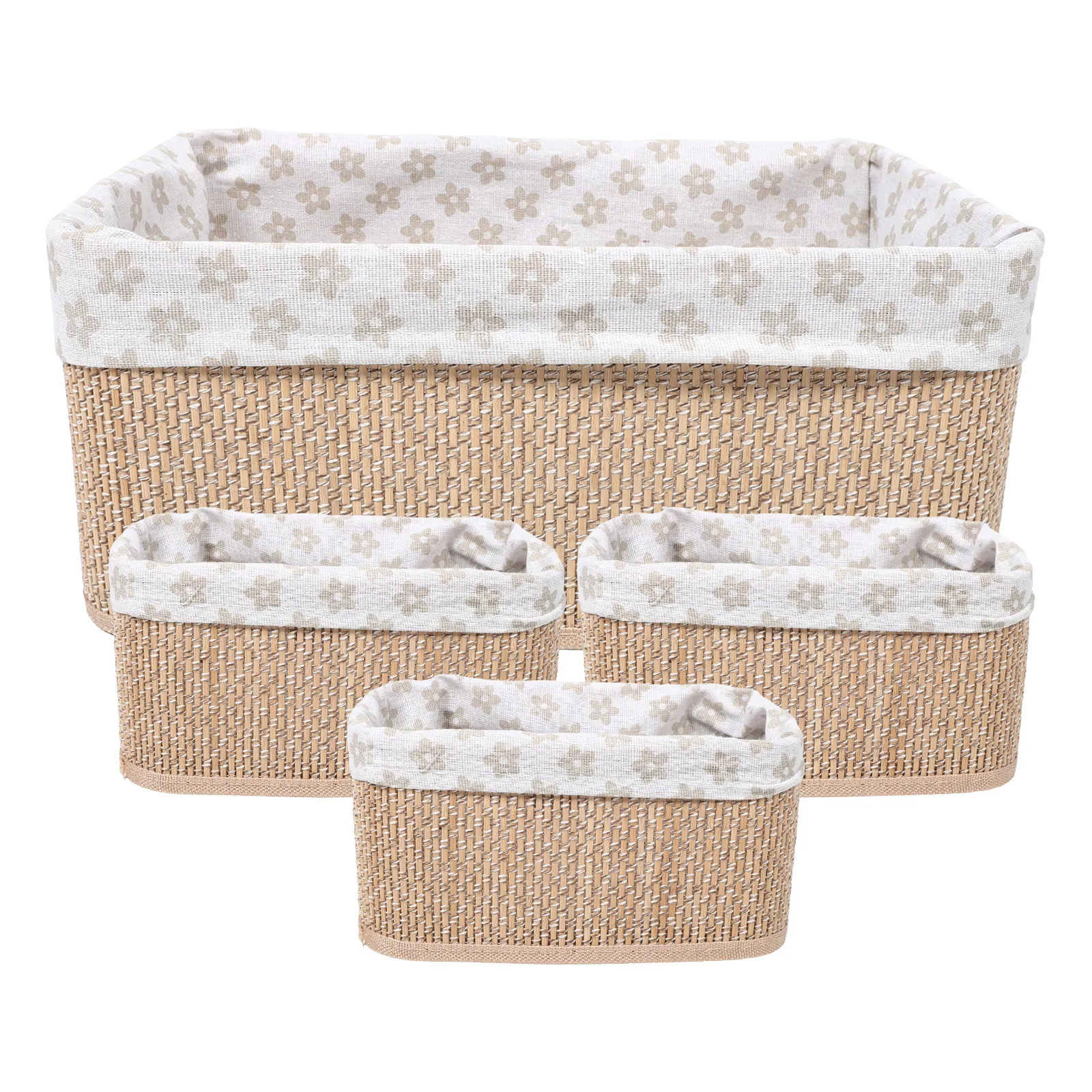 4Pcs Nursery Storage Baskets Handwoven Bamboo Wicker Basket Organizer Soft Braided Texture Boho Shelf Storage Bins for Baby