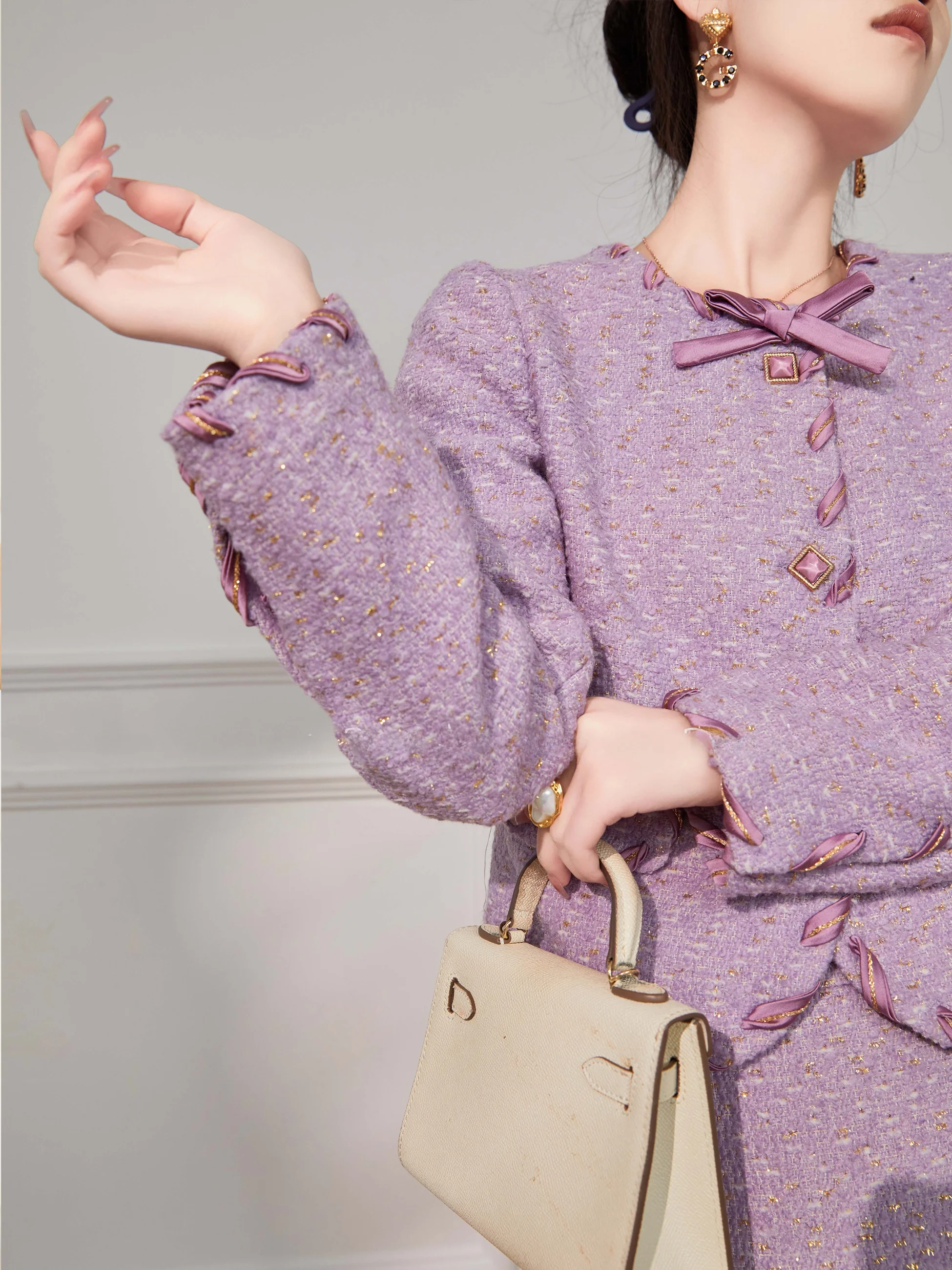 

Комплект Plum Jan Small Fraance Sle, круглый комплект из двух предметов, фиолетовый, весенне-осенний, модная женская одежда, ансамбль