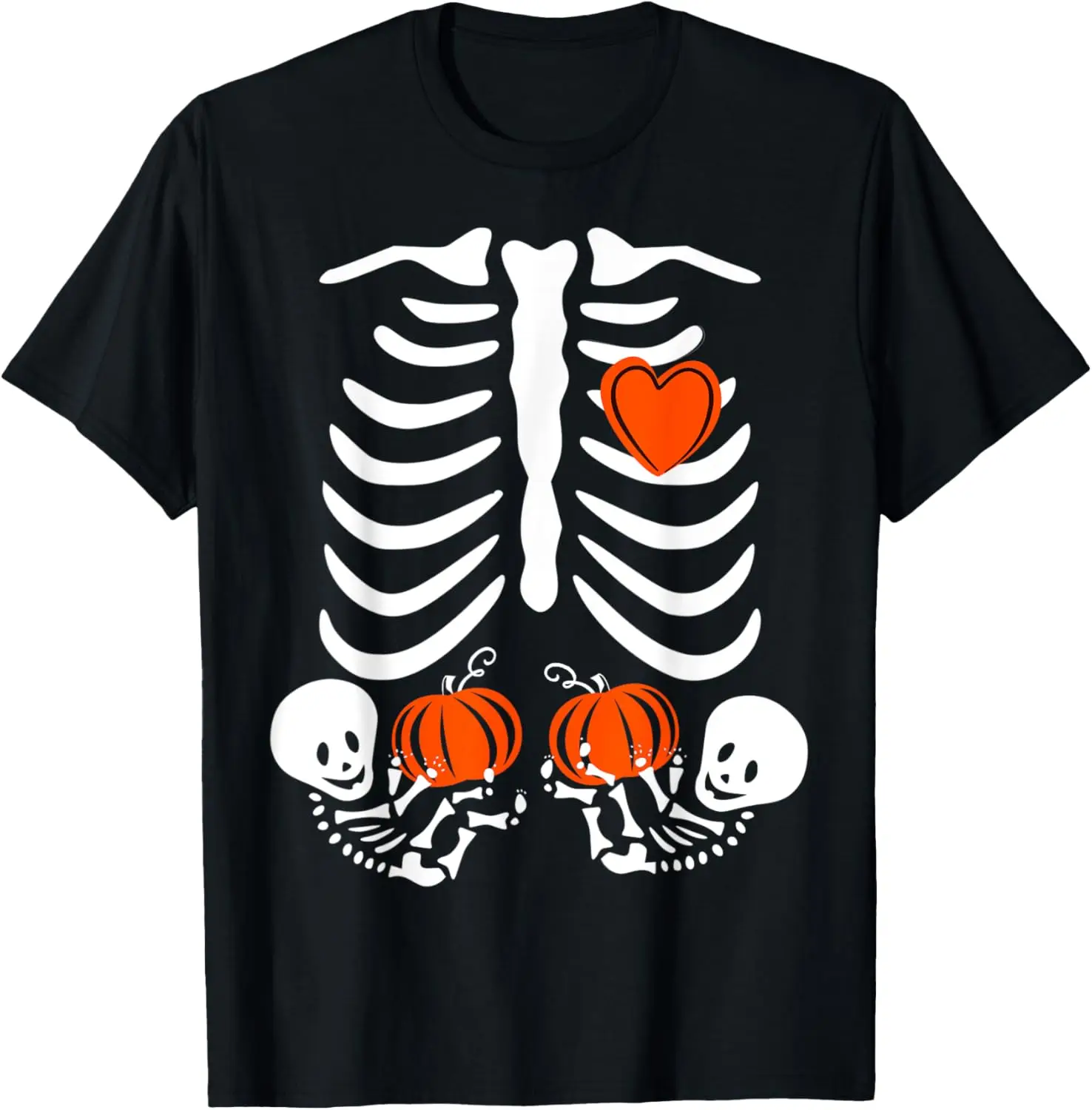 Pregnant Skeleton Twin Pregnancy Halloween Baby Announcement T-Shirt