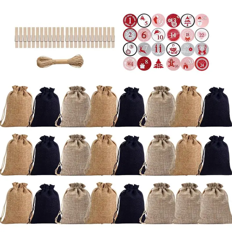 Christmas Advent Bags 24 Days Burlap Hanging Advent Calendars Candy Bags Hanging Candy Gift Bags With Drawstring For Kids And