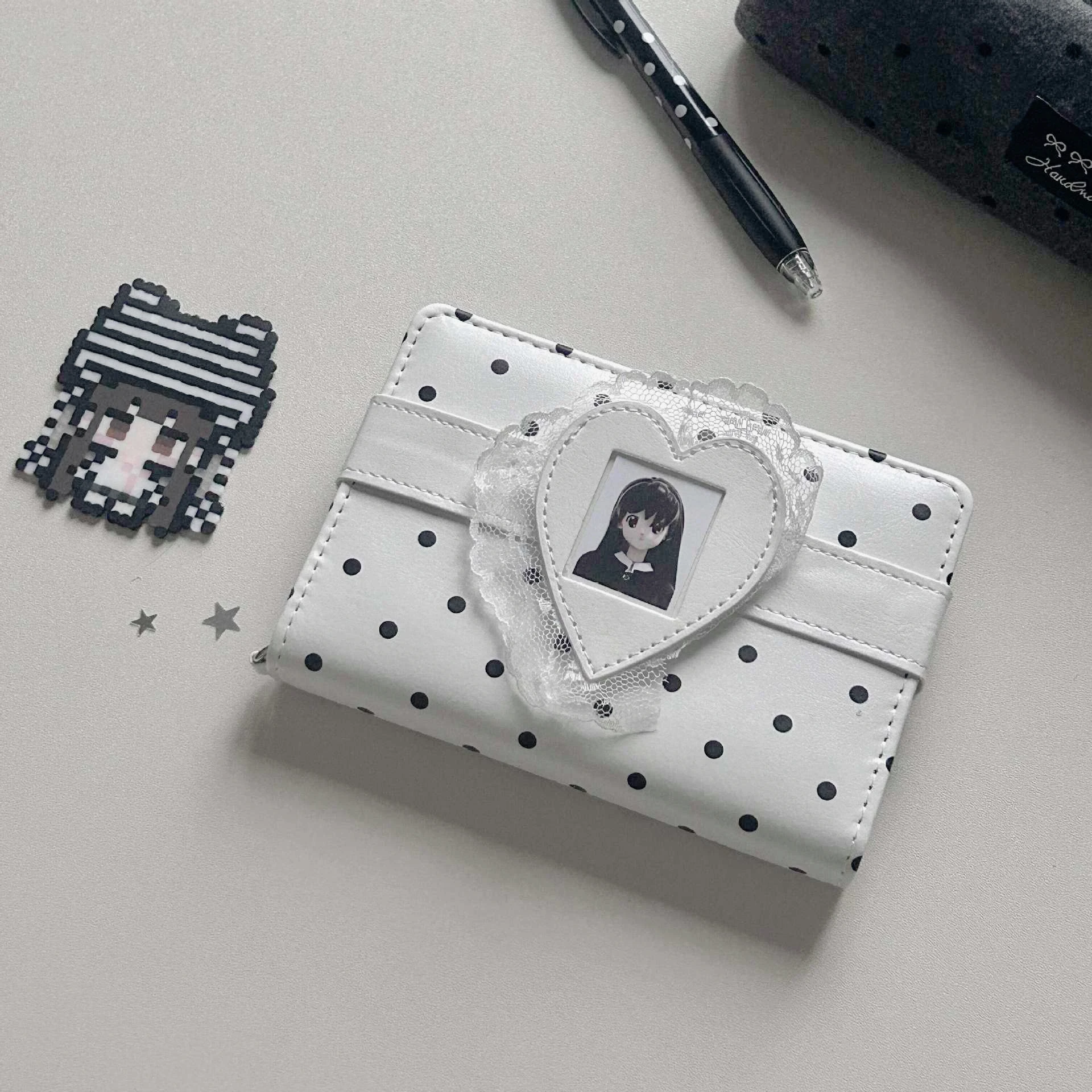 korean-polka-dot-notebook-6-ring-journal-binder-with-lace-heart-detail-aesthetic-elastic-strap-pocket-student-diary-stationery
