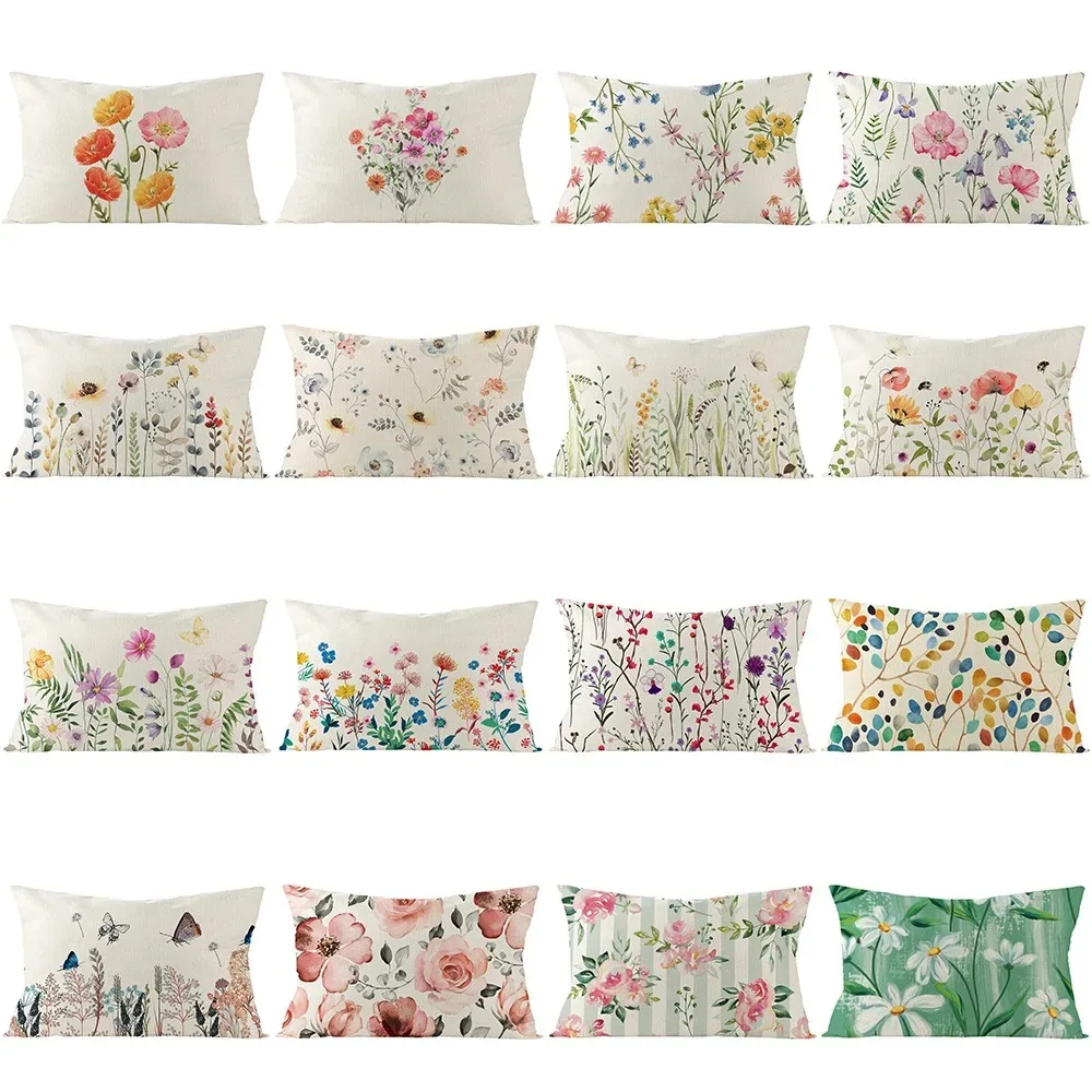 Rectangular Floral Plant Print Cushion Cover Sofa Chair Car Pillow Cover Decorative Sofa