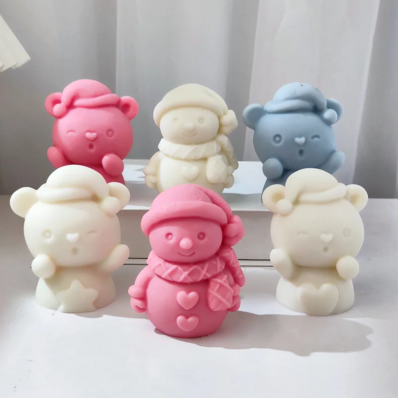 قالب راتينج السيليكون ثلاثي الأبعاد على شكل رجل ثلج مع قواطع على شكل قلب، قالب جص صابون شمعة قابل لإعادة الاستخدام يدويًا لعيد الميلاد ديكو