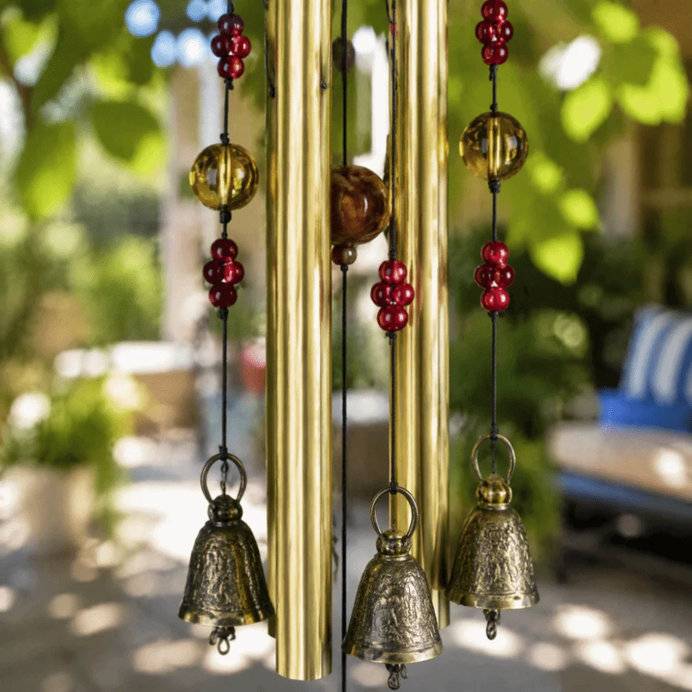 Aluminum Tube Wind Chimes Bronze Bell Deep Tone Wooden Wind Chimes 6 Tuned Tubes Golden Finish Decorative Wind Chimes