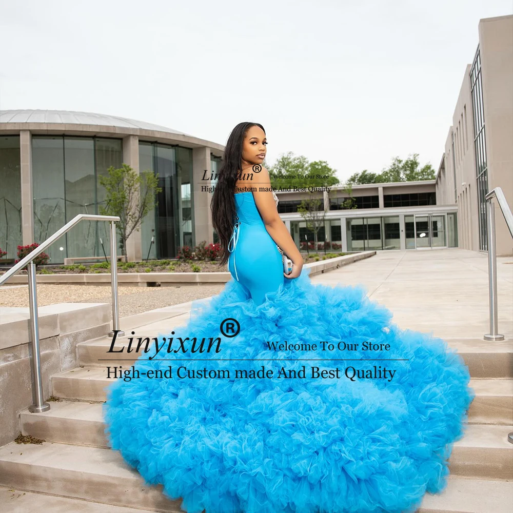 Robes de bal de luxe en diamant pour filles noires, en Tulle, à volants, style sirène, robes de soirée personnalisées, sans manches, suknia studniówka