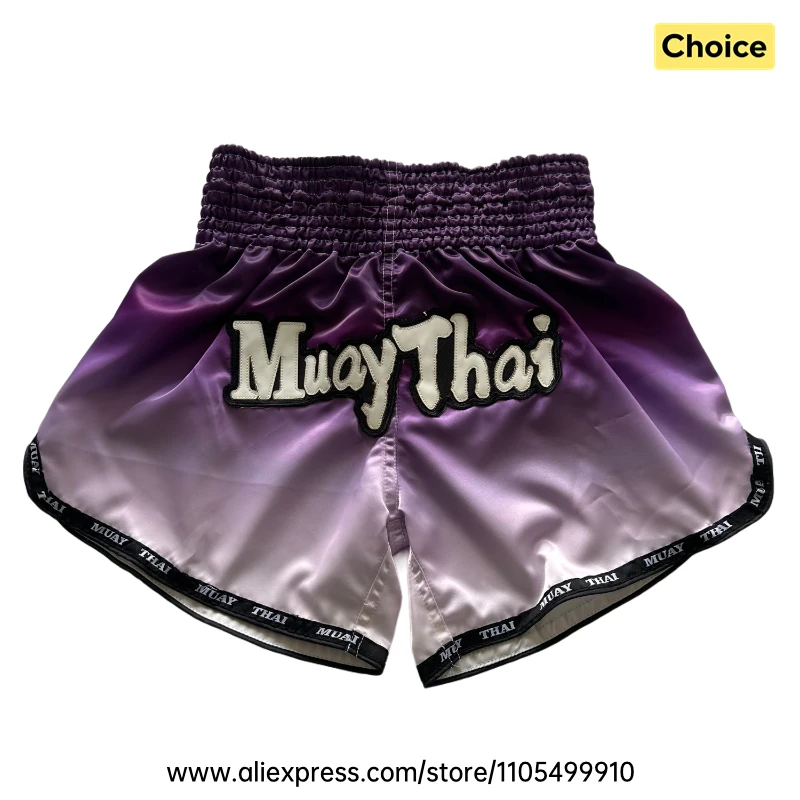 Purple Gradient Muay Thai Shorts Elastic Waist Satin Fight Trunks for Men Women Kids Kickboxing MMA Cage Training Boxing Pants