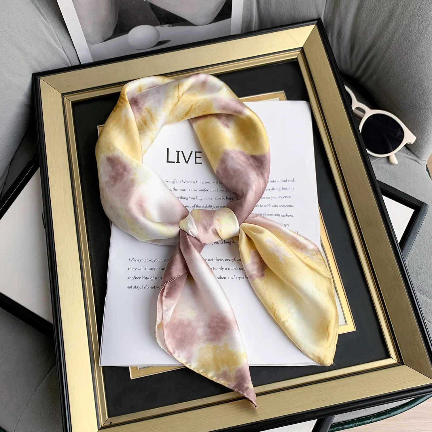 Elegant 70*70cm Silk Satin Square Scarves for Women Shawl Print Hijab Scarf Female Bandana Luxury Brand Shawls Scarfs for Ladies