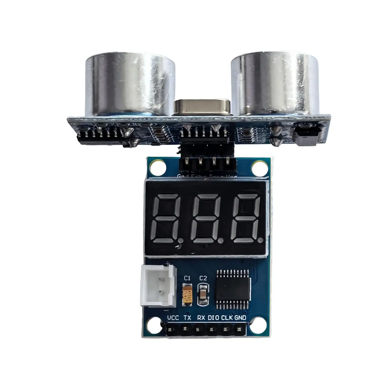 Ultrasonic Ranging Module Test Board Displays with 3-digit Digital Tube