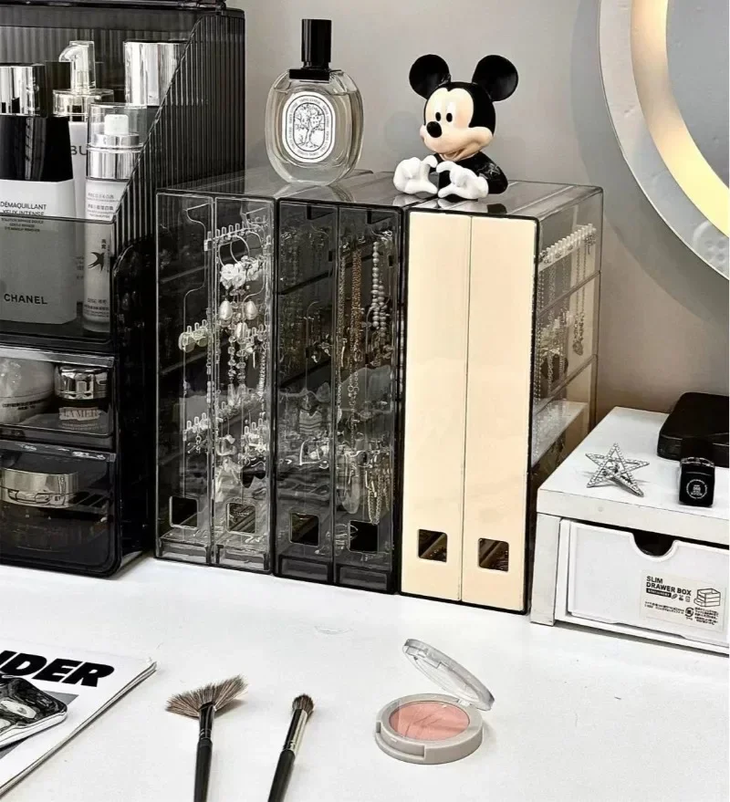Transparent Jewelry Organizer Box Vertical Pulling Jewelry Box Dustproof Display Stand High-capacity Storage Hanging Accessories