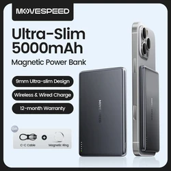 MOVESPEED S05 Магнитный внешний аккумулятор 5000 мАч 20WPD Беспроводной внешний аккумулятор Тонкое портативное зарядное устройство для iPhone 16 15 Samsung 24 23