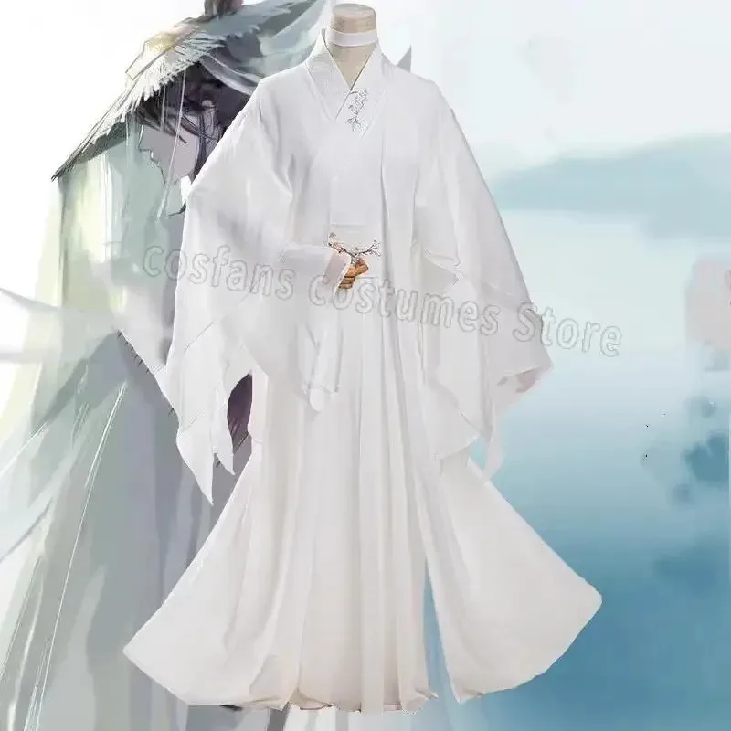 qq 123Anime Xie Lian Kostum Tian Guan Ci Fu Cosplay Xielian wig Topi Bambu Prop Pakaian Anime Han Fu Putih