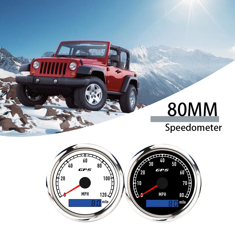 ELING 80mm Speedometer 0-80mph 0-120mph Odometer GPS with 7 Colors Backlight 12V 24V Waterproof for Car Boat Truck