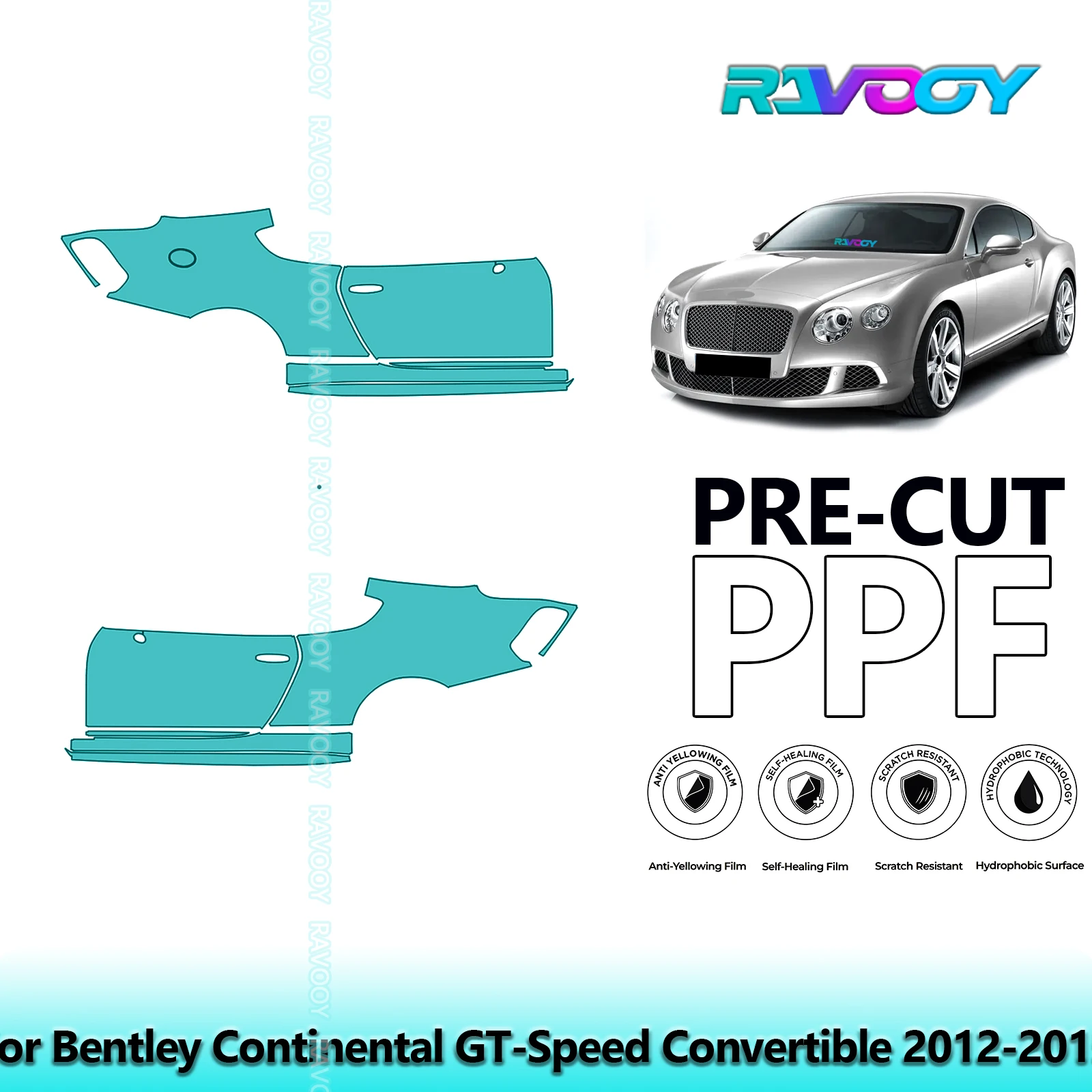 

For Bentley Continental GT-Speed Convertible 2012-2015 8.5mil Pre-Cut PPF Door & A/B Pillar Kit TPU Paint Protection Film Set