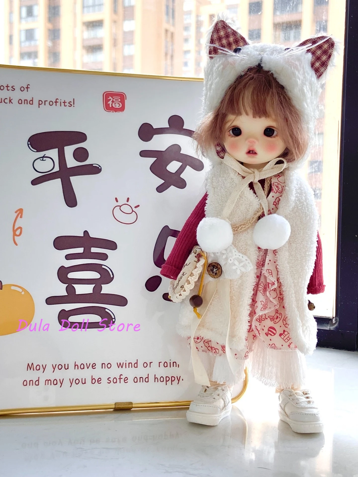 블라이스 ob24 ob22 아존 리카 ICY 제리B 1/6 BJD 인형용 드레스 고양이 행운 조끼와 모자 세트