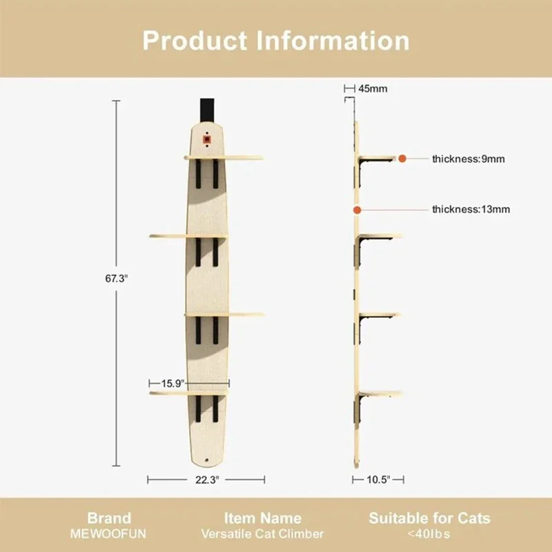 4-Levels Versatile Cat Climber Shelves Wooden Vertical Cats Board Shelf Hanging On Door Steady Cat Tree Tower cat Climbing Frame