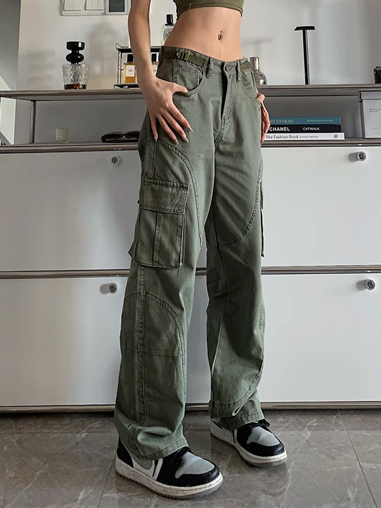 

Женские джинсы больших размеров в американском уличном стиле, военные, рабочие, прямые, свободные, универсальные, широкие, в пол, модные брюки