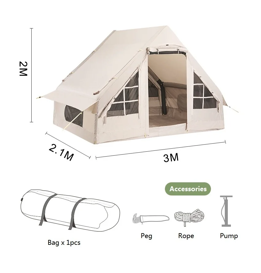 

Inflatable Glamping Tent With Pump Easy Setup 4 Season Air Camping Tube Tent Waterproof 4-5 Person Cabin Tent