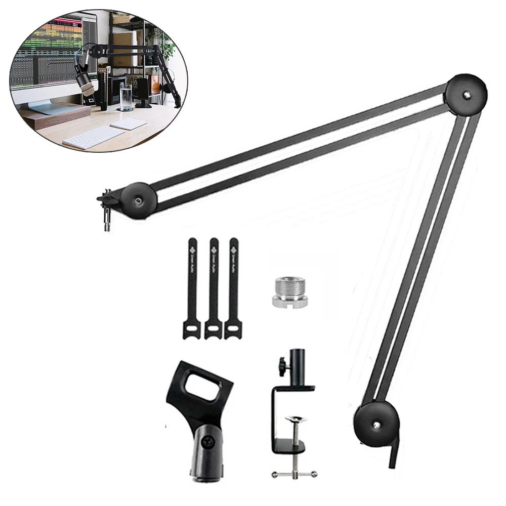 Microphone Boom Arm Stand Cantilever Bracket Tripod Adjustabl Suspension Scissor Spring Built-in Mic Stand for Live Studio Games