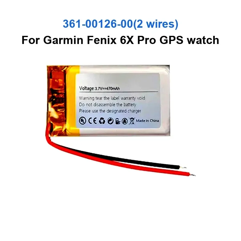 Batterie de montre GPS de haute qualité, 420mAh, pour montre GPS Garmin Fenix 6X Pro 6XPro 361-00126-00 (2 fils)