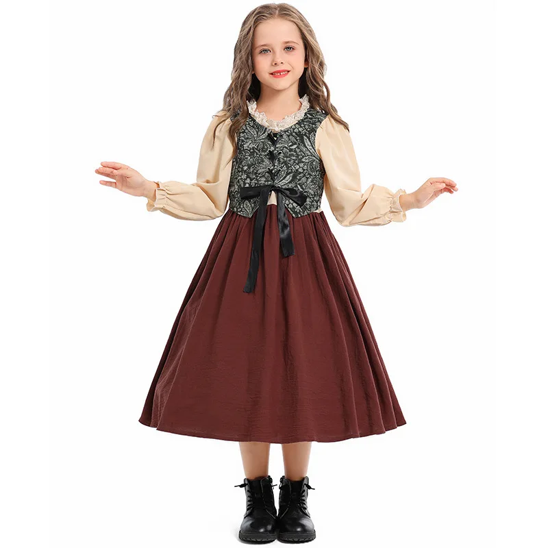 

Girls Halloween Medieval Noble Lady Costumes Kids Children Farm Girl Maid Cosplay Carnival Purim Parade Role Playing Party Dress