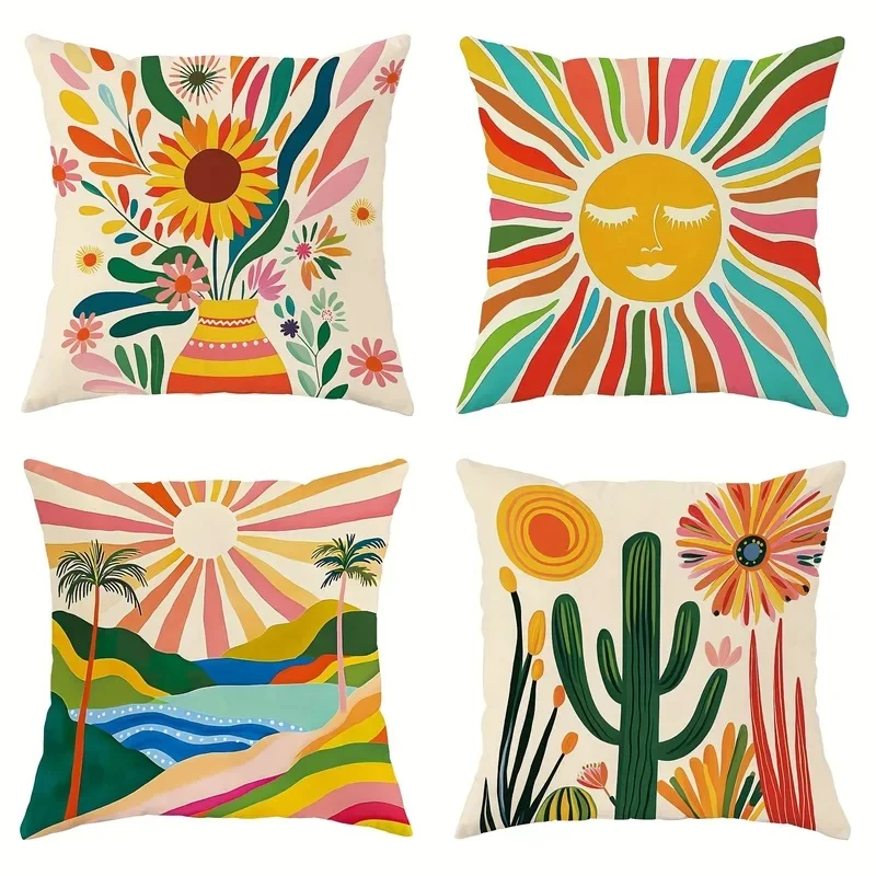 Bohemian - inspired Sunny Floral PillowcasesLiving room sofa cushion cover, soft and comfortable, bedroom room decoration
