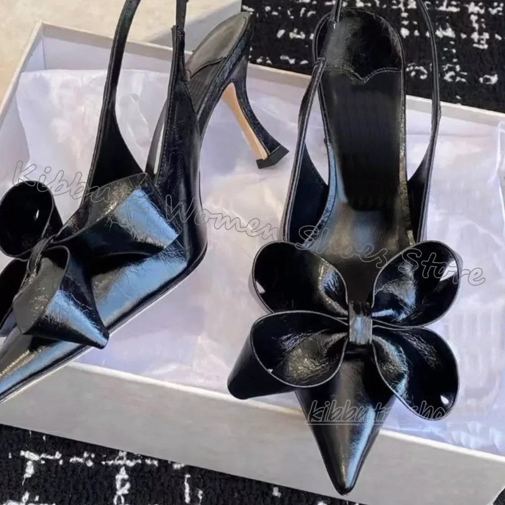 

Knots Leather Pumps One Word Belt Slip-On Pointed Toe Kitten Heels Solid Color Fashion Elegant Concise Party Dress Women Shoes