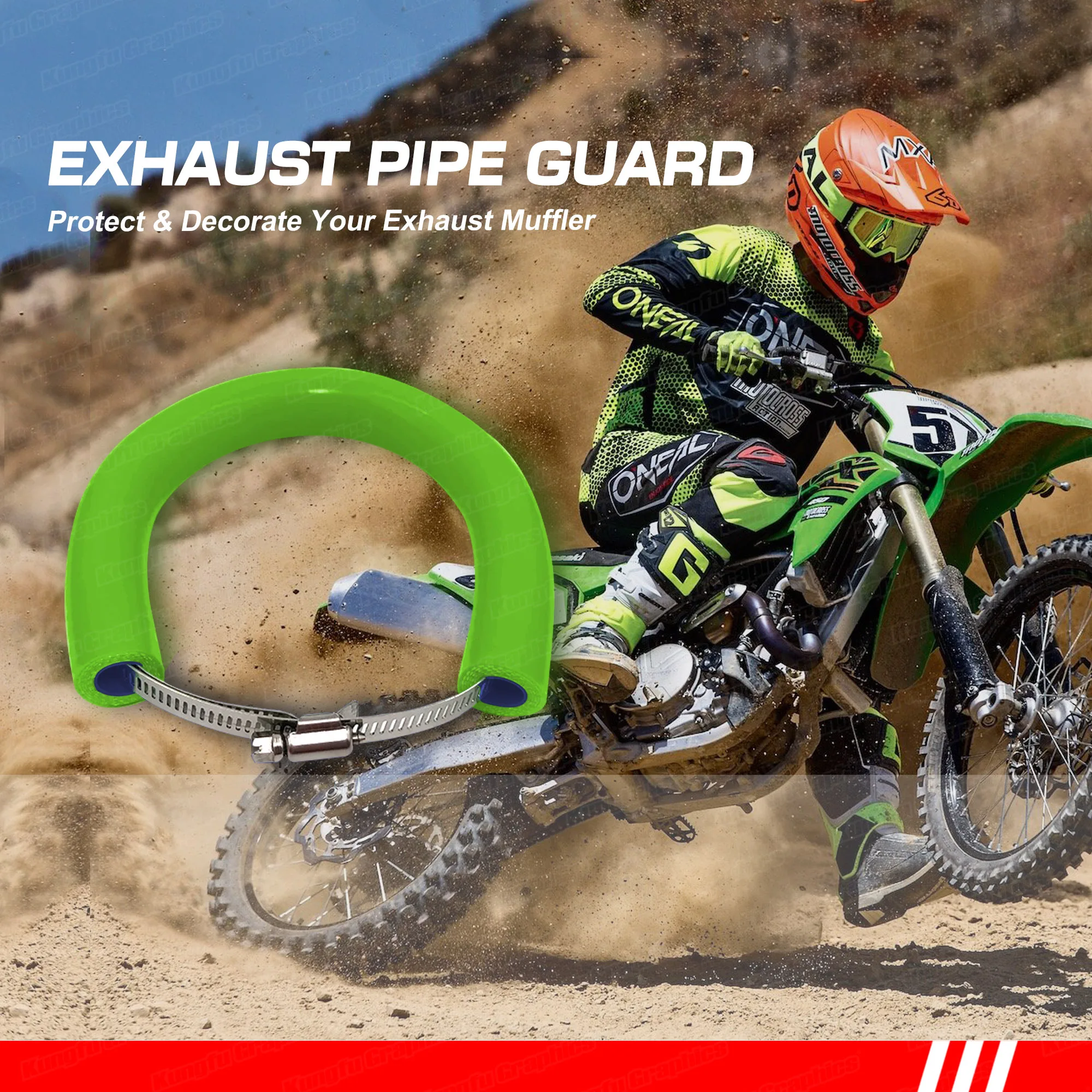 

Universal Motorcycle Exhaust Crash Protector Heat Shield Clamp Can Anti-scalding MX Enduro Motocross Supermoto Dirtbike, Green