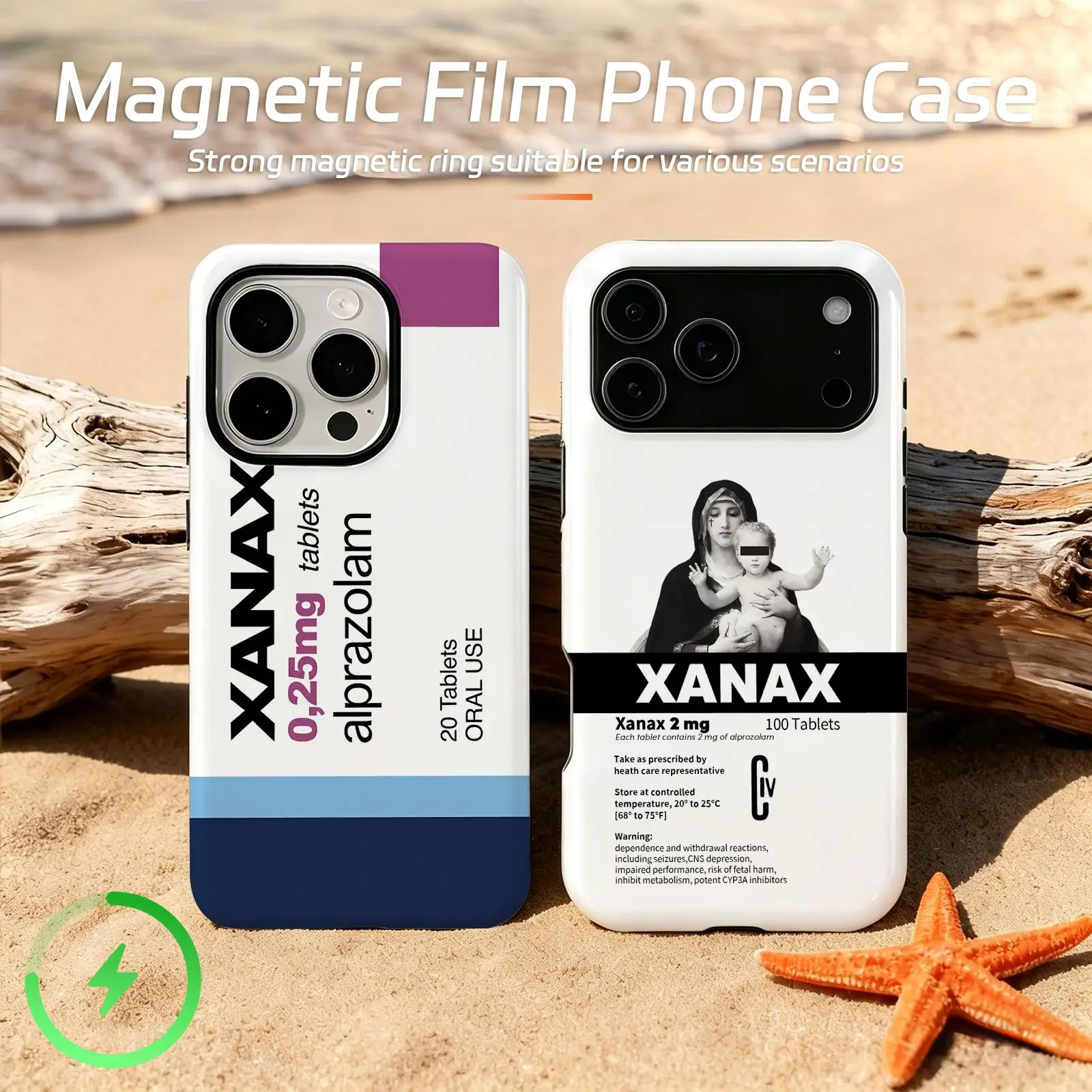 Coque de téléphone Chill Pill XANAX pour iPhone 17 16 16e 15 14 13 12 Plus Pro Max, étui magnétique brillant avec film protecteur
