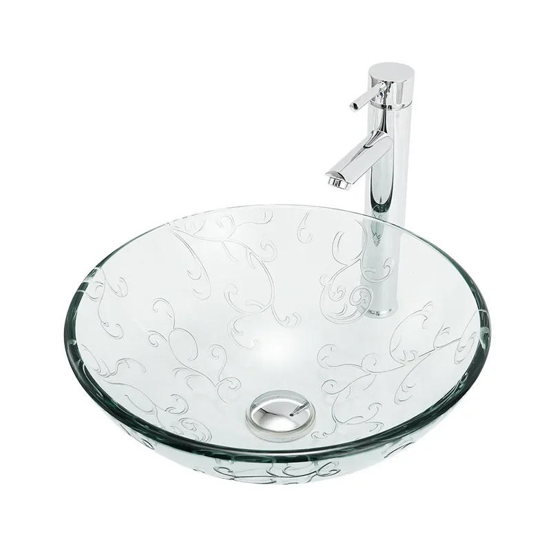 

Countertop Bathroom Washbasin Sink Beautiful Transparent Tempered Glass Sink Light Luxury Style Hotel Balcony Art Basin