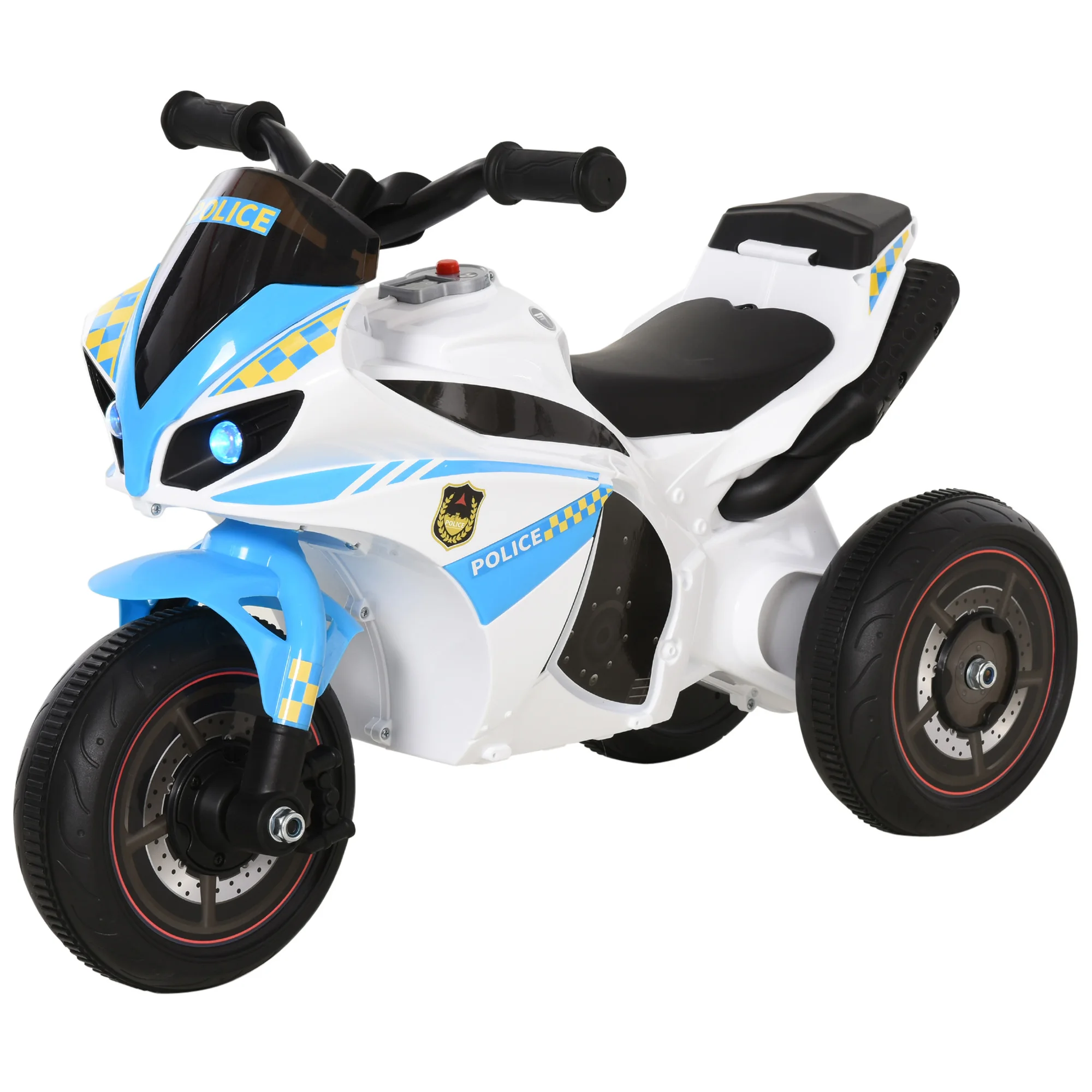 AliExpress AIYAPLAY HOMCOM Kids Ride-On Police Bike 3-Wheel Vehicle w/ Music Lights 18-36 Mths