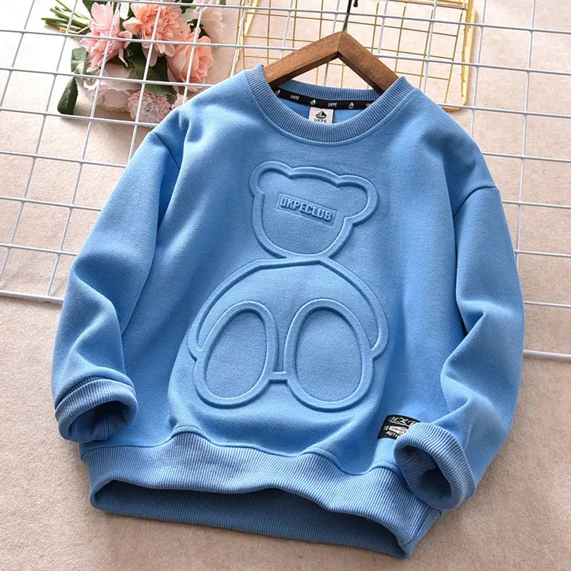 2022 New Embossed Fashionable Long Sleeve Cotton Children's Bottoming Shirt Fleece Lined  T-shirt